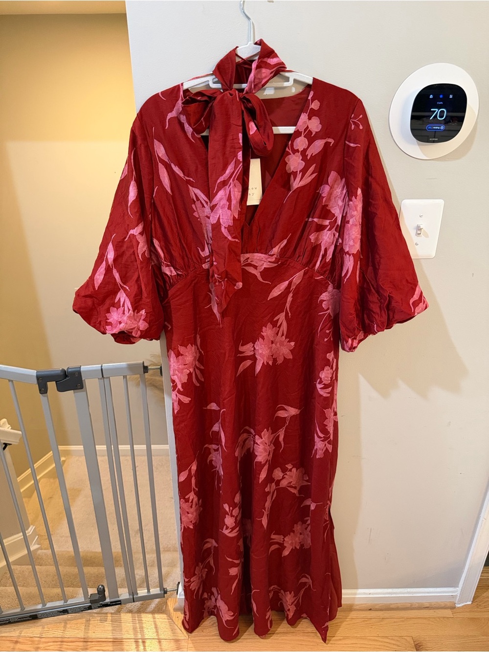 a new day Red Floral Tie-Neck Maxi Dress with Pink Accents